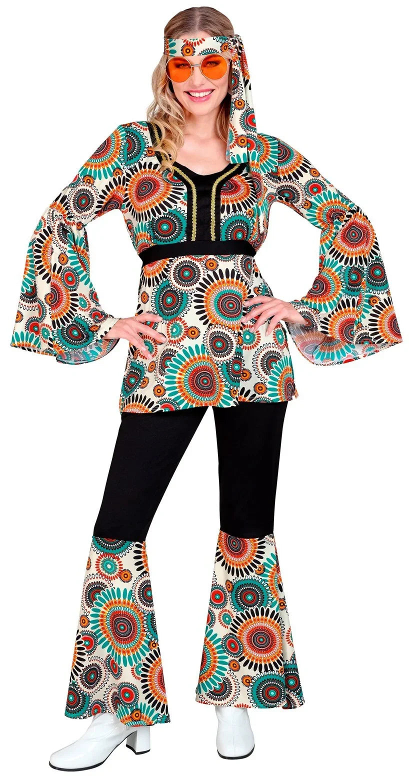 Disfraz Hippie Años 60 con Estampado Multicolor para Mujer Hippies Widmann